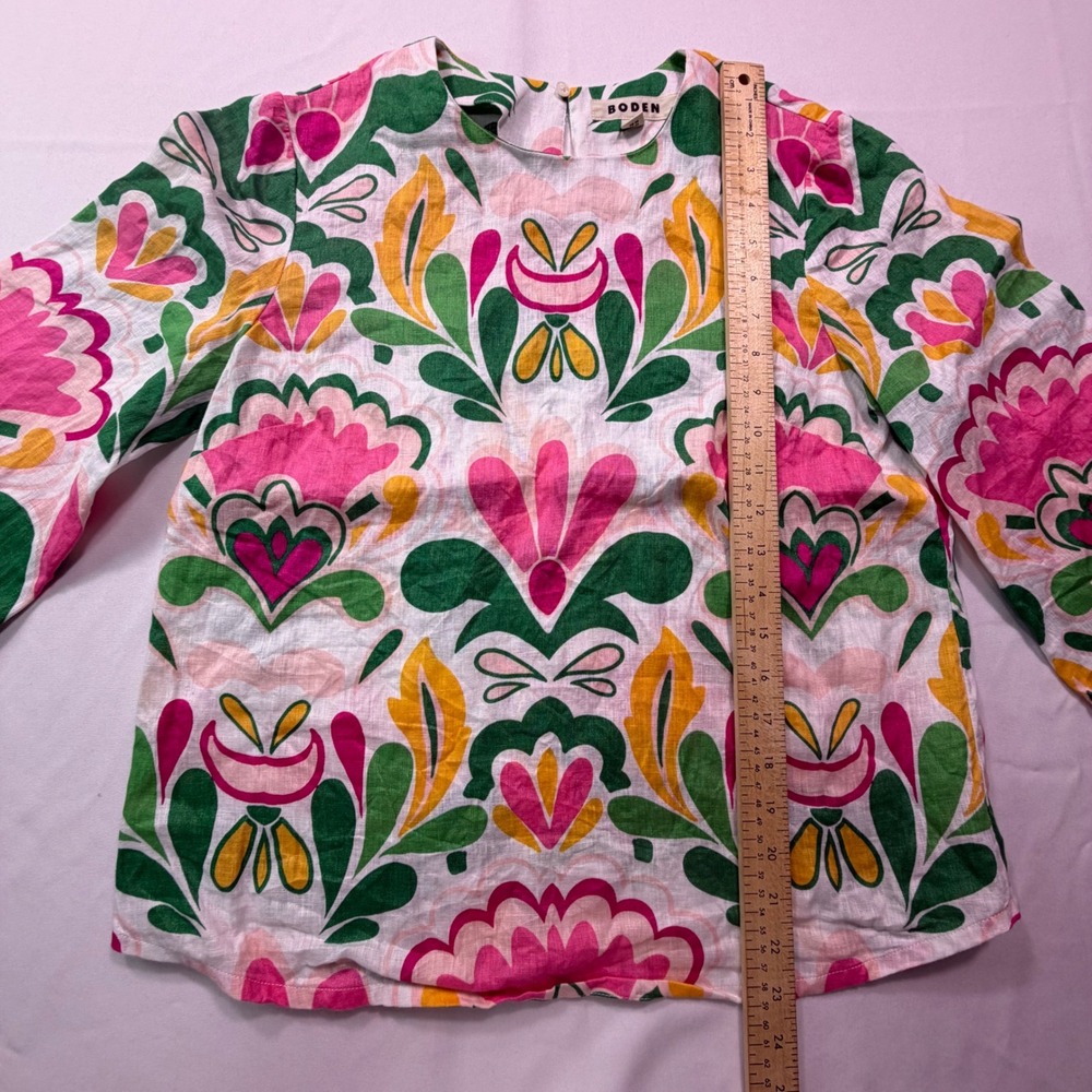 Boden Womens Pink Green Floral Linen Blouse 3/4 Sleeve Top Size US 6 UK 10 - Picture 6 of 7